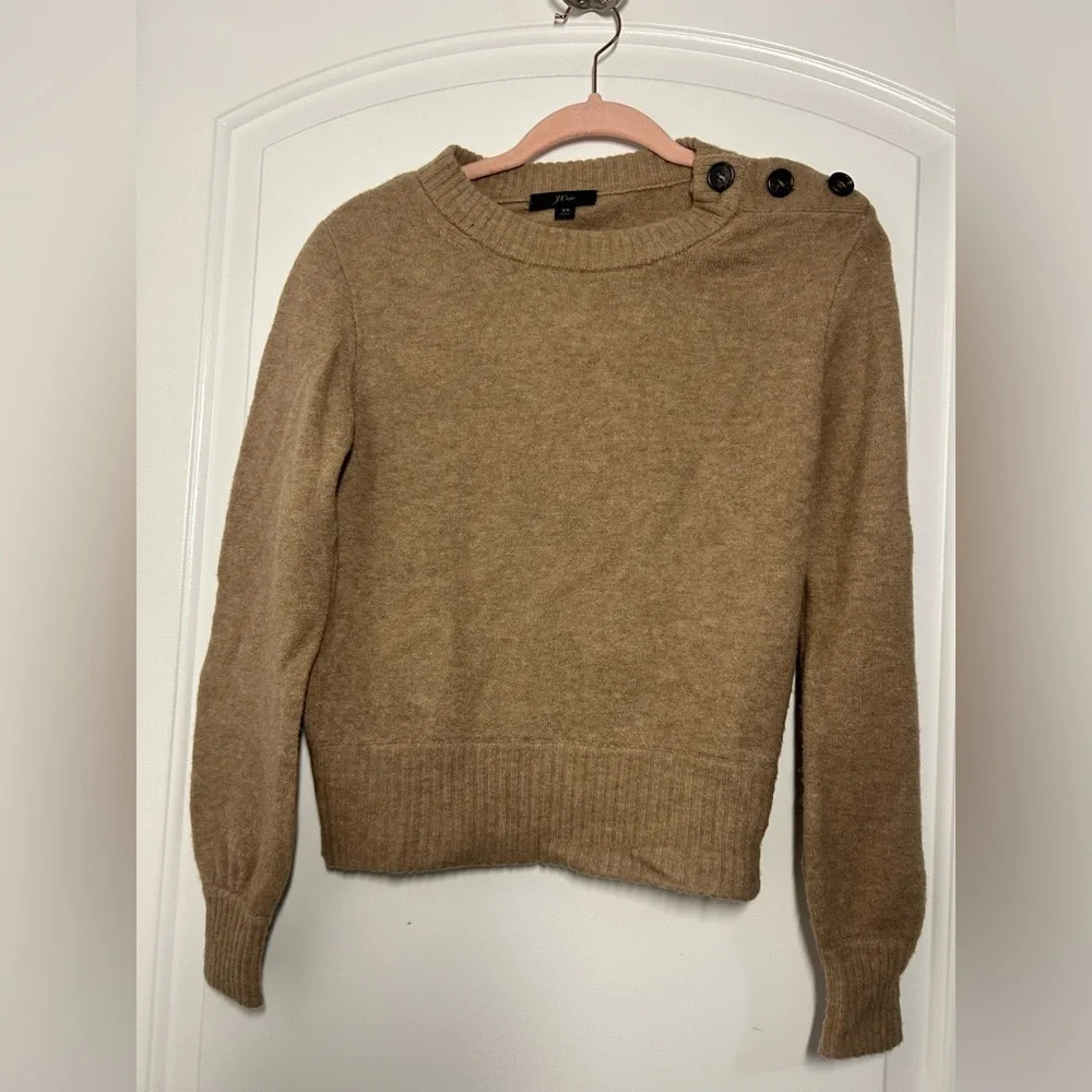 J.Crew Womens Alpaca Wool Blend Tan Crewneck Knit Sweater Size XS Preppy Chic